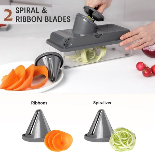 LHS Professional Vegetable Chopper - 11-in-1 Multifunctional Kitchen Gadget with Food Storage Containers | Grey