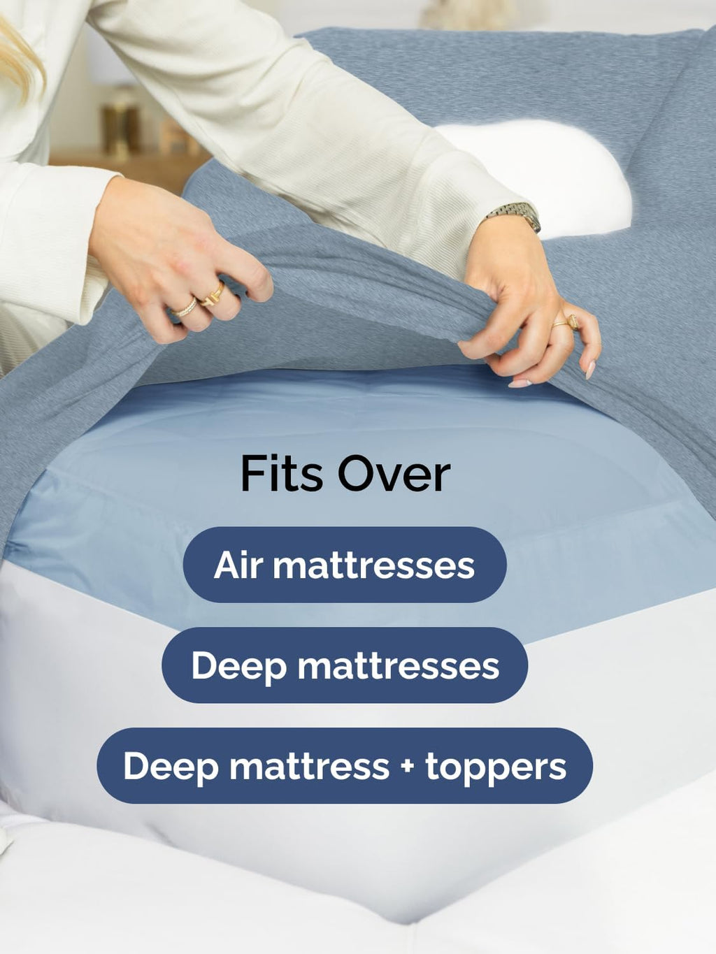 Skiennix Extra Deep Twin Sheet Set - 4 Piece Breathable Cooling Bedding - Soft Wrinkle-Free Heathered Blue