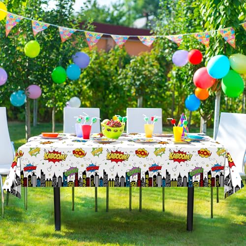 3Pcs Hero Themed Birthday Tablecloths - Cityscape Design, 54x108 Inch