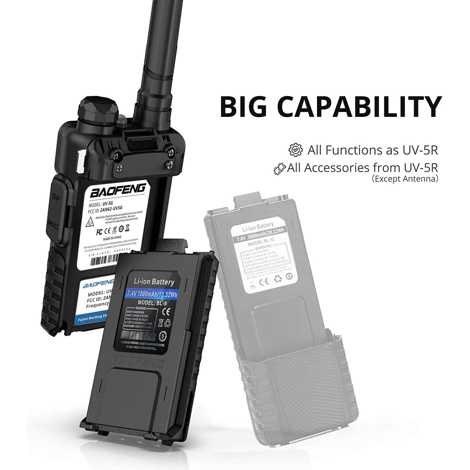 4 Pack BAOFENG UV-5X (UV-5G) GMRS Radio, Long Range Walkie Talkies with 2 Pcs 3800mAh Battery, Two Way Radio with Speaker Mic, GMRS Handheld Radio for Adults, Support Chirp & NOAA