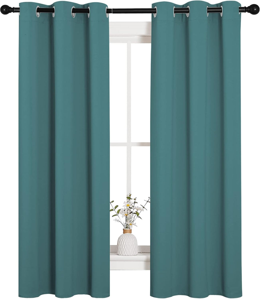 NICETOWN Blackout Kitchen Curtain Panels - Thermal Insulated Grommet Drapes | Sea Teal, 34x63 Inch Pair