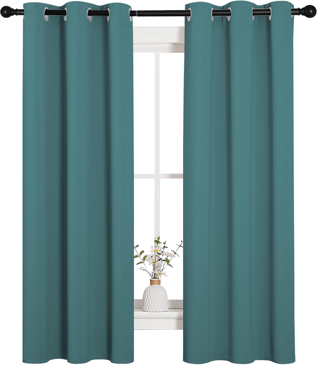 NICETOWN Blackout Kitchen Curtain Panels - Thermal Insulated Grommet Drapes | Sea Teal, 34x63 Inch Pair