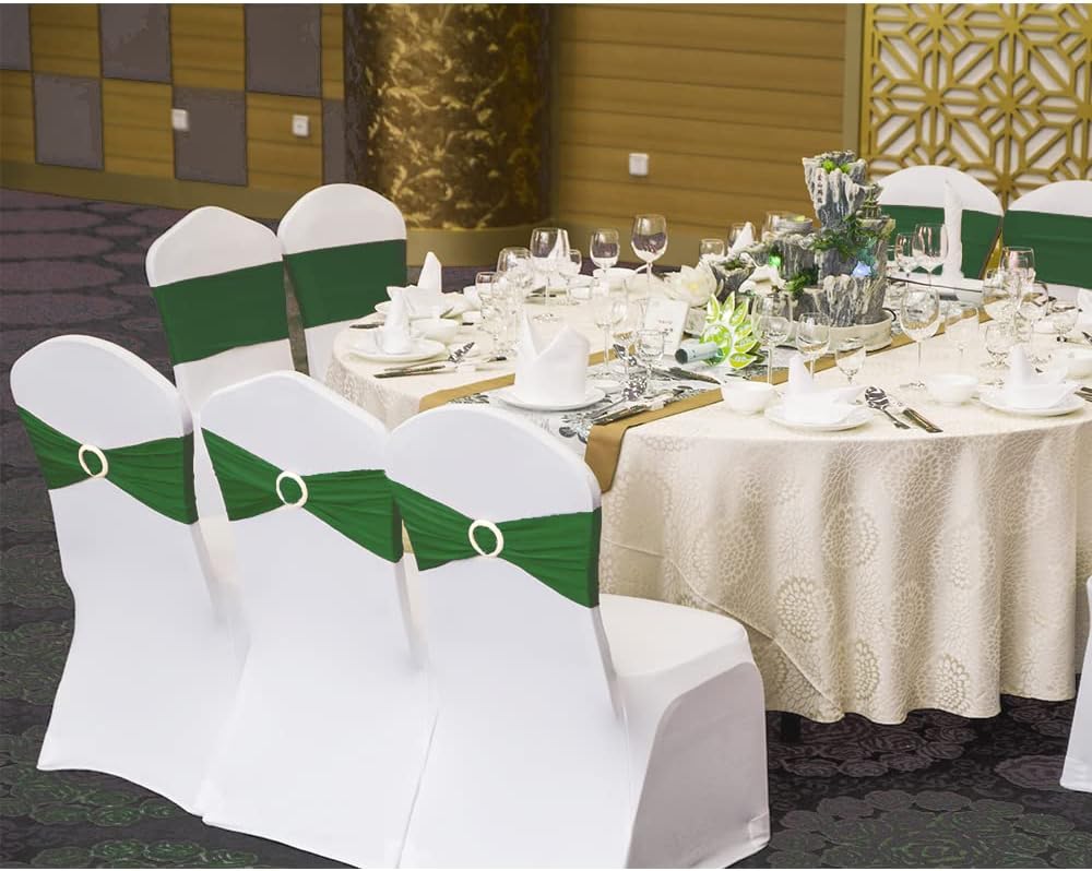 Skiennix 50 Pack Stretch Spandex Dark Green Chair Sashes - Perfect for Weddings & Events