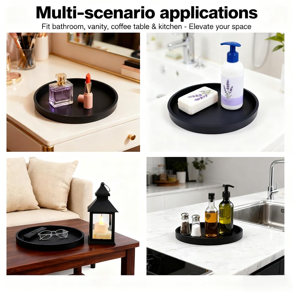 Yudevey Silicone Bathroom Tray - 9-Inch Round Vanity Tray, Suitable for Candles, Perfumes, Soap Dispensers Black