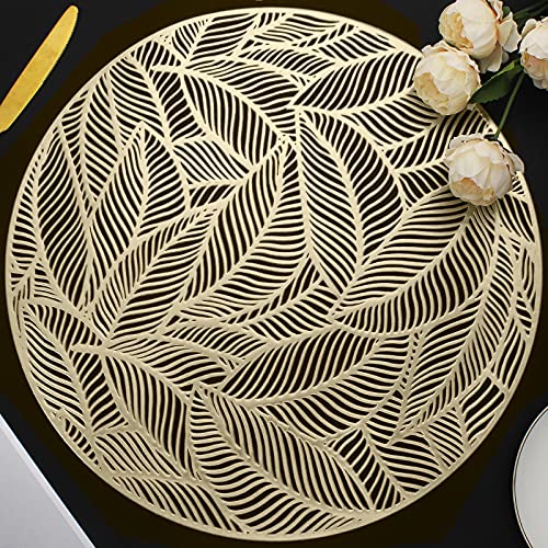 Gold Round Leaf Placemats Set of 8 - Modern Dining Table Decor