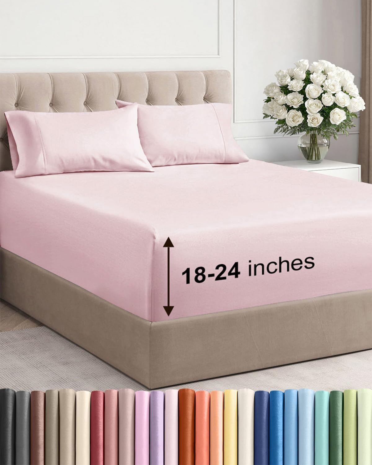 Skiennix Extra Deep Twin XL Sheet Set - 4-Piece Breathable Cooling Bedding - Soft Wrinkle-Free Lavender Pink