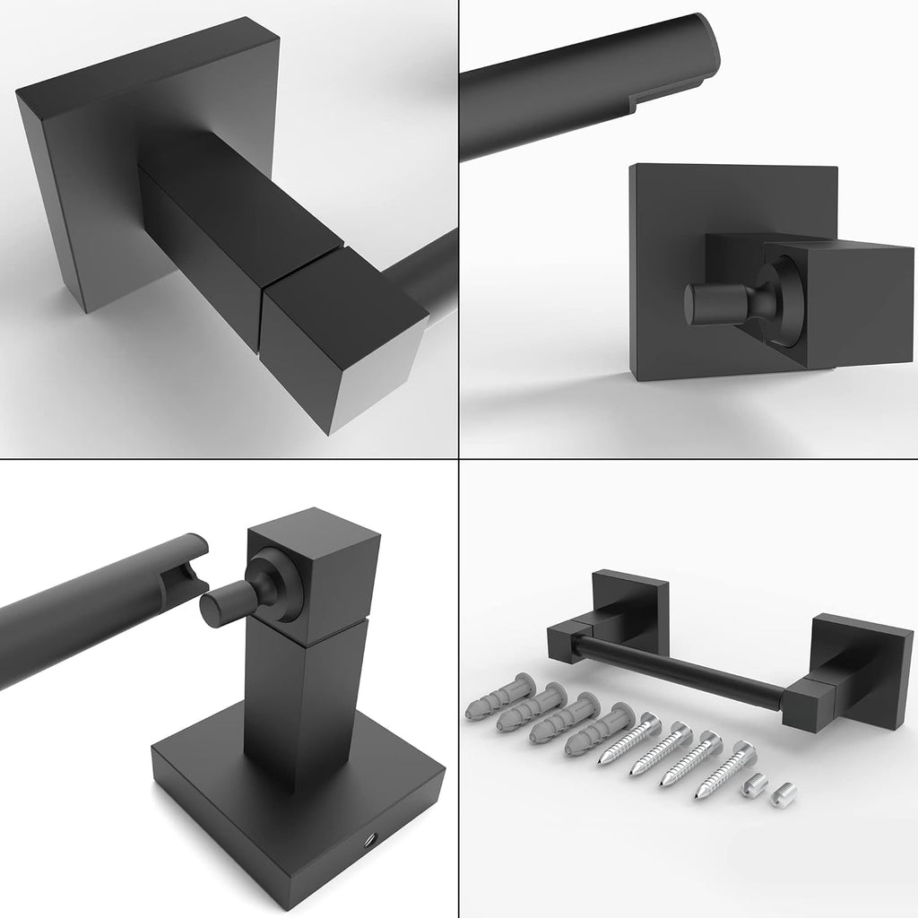 Ruacq Toilet Paper Holder - Matte Black Double Post Pivoting Design | Modern Wall-Mounted Tissue Holder