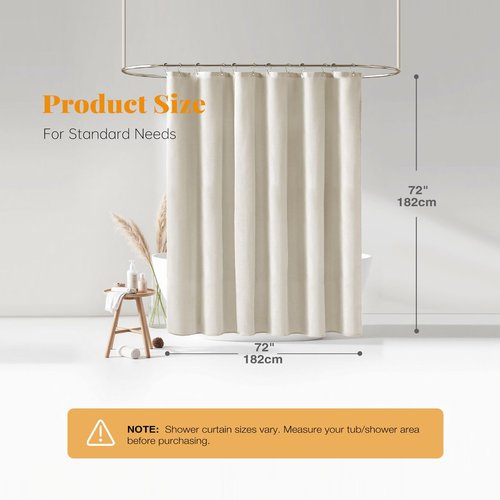 BTTN Light Cream Shower Curtain, Linen Textured Heavy Duty Thick Fabric Shower Curtain Set with 12 Plastic Hooks, Machine Washable, Hotel Spa Luxury Decorative Curtains for Bathroom Showers, 72x72