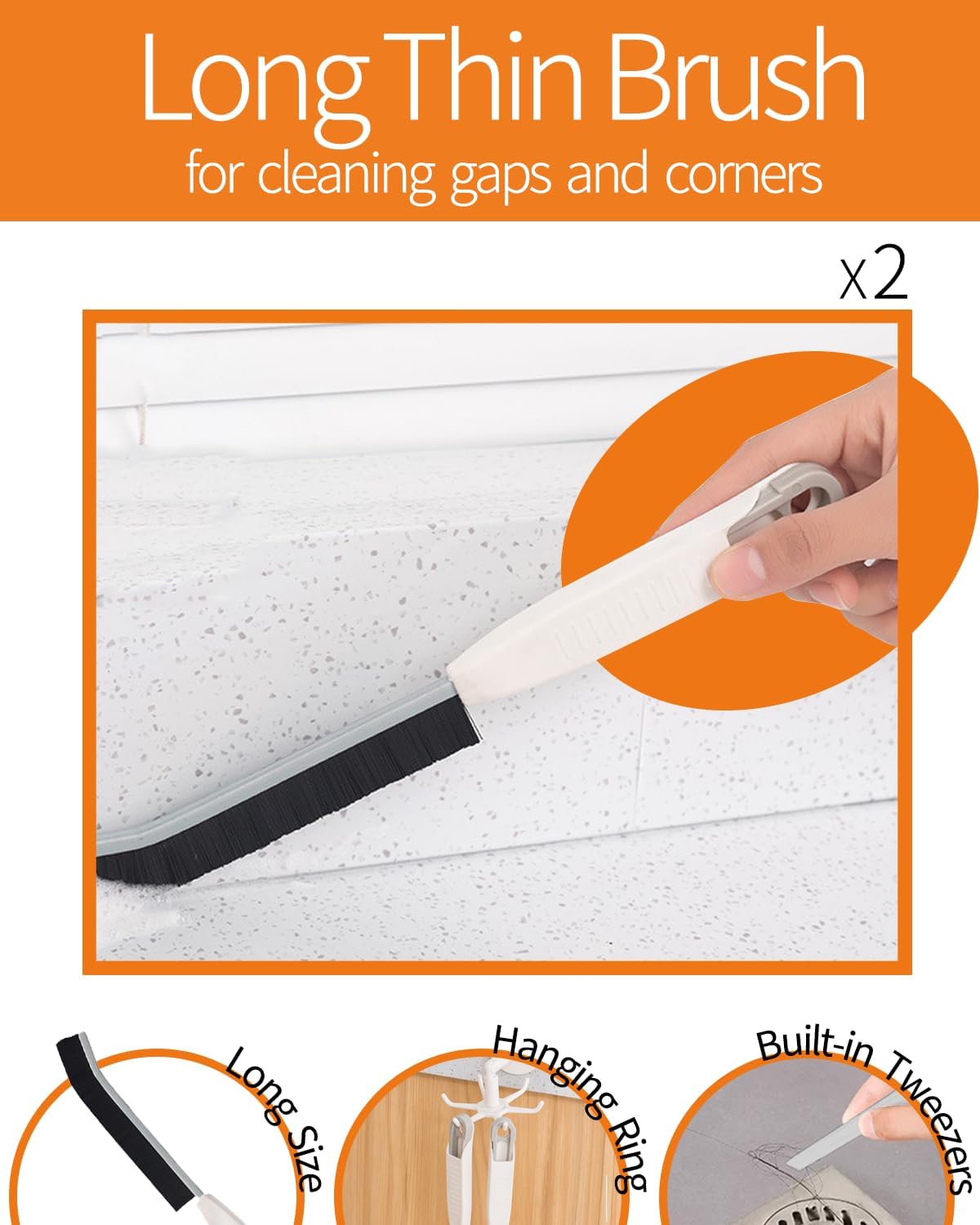 Skiennix Window Sill Cleaner Tool - Hard Bristle Gap Scrub Brush for Home & Bathroom | 8-Piece Set