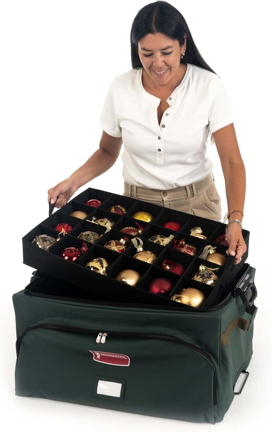 TreeKeeper Deluxe Ornament Storage Box - Holds 72 Ornaments Up to 4 Inches | 3 Removable Trays with Dividers