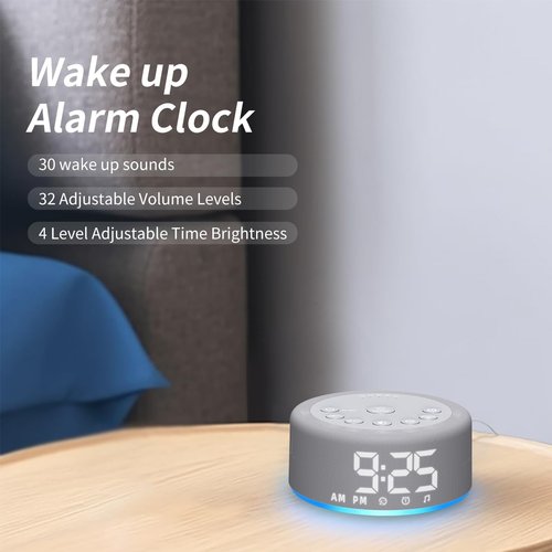 【3 in 1】 Sound Machine Alarm Clock Night Light White Noise Machine with 30 Sleeping Sounds for Baby Kids Adults 32 Level Volume Auto Off Timer Memory Function Digital Clock with 30 Wake Up Sounds