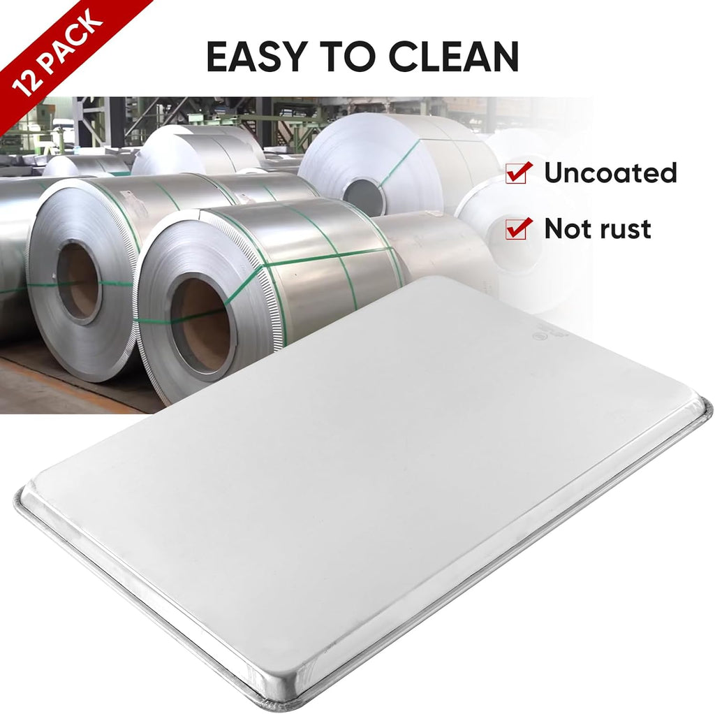 TENUP 12 Pack Aluminum Full Sheet Pans - Heavy Duty 26" x 18" Baking Trays, Warp-Resistant & Rust-Free