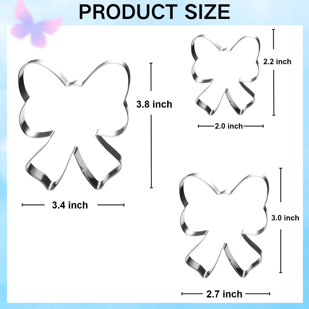 Auktosmn Bow Cookie Cutter Set-Size 3.78" 3.0" 2.2"-3 Pieces-Dishwasher Safe - Metal Cookie Cutter for Baking - Perfect for Baby Shower, Birthday, Wedding, and Holiday Cookies