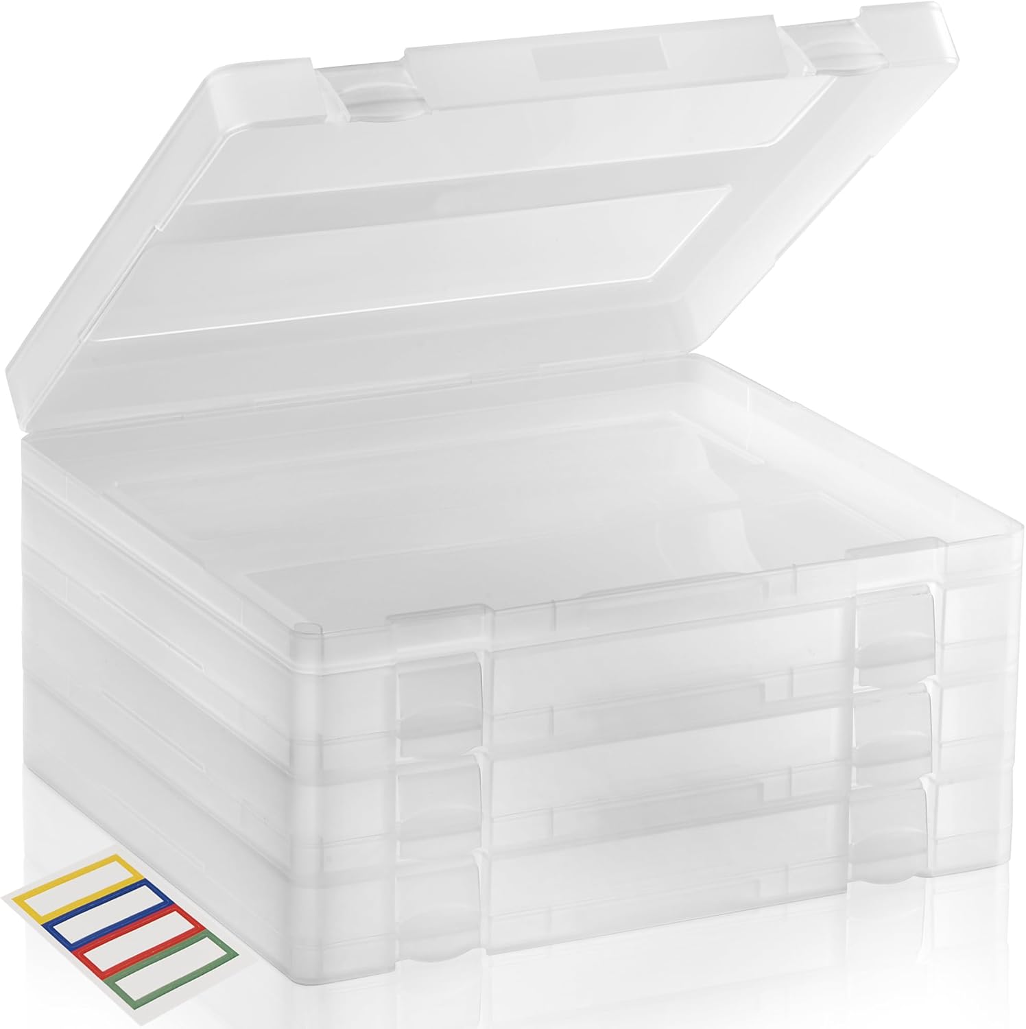 Skiennix 4-Pack Art & Craft Organizer Storage Case - Semi-Transparent Stackable Plastic Containers | Custom Fit for 8.5 x 11 Paper, 12.4 x 10.8 x 1.7 In