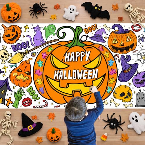 Halloween Giant Coloring Tablecloth for Kids - 30x72 Inches