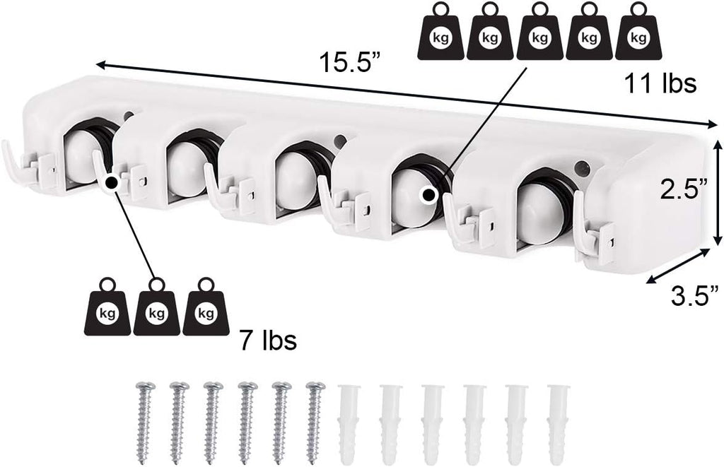 Tangkula Wall Mount Broom Holder - 5 Slot Organizer with 6 Hooks for Home, Kitchen & Garage Storage