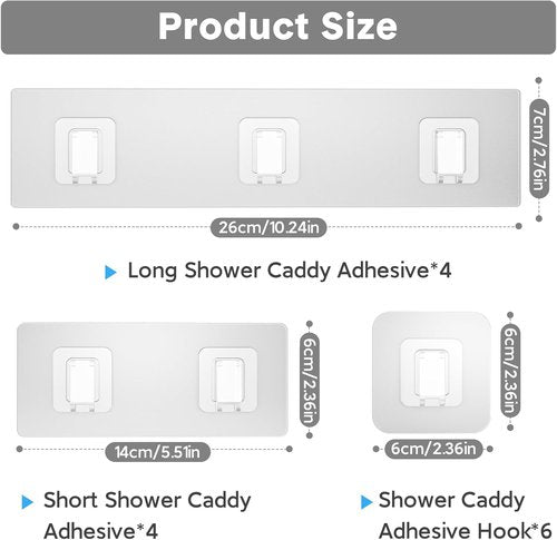 Lsnisni Shower Caddy Adhesive Strips - Waterproof Replacement Hooks for Bathroom & Kitchen Storage | 14 Pack, Clear