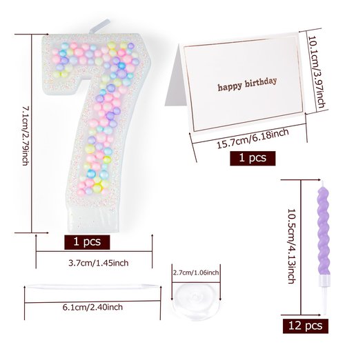Zuiaso Number Birthday Candle with 12PCS Spiral Candles and A Birthday Card - Perfect for Celebrating Birthdays (Macaron Glitter, Number 7)