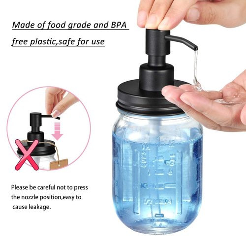 Amolliar Mason Jar Liquid Soap Dispenser Lid, Rust Proof Stainless Steel, Cute Farmhouse Decor for Kitchen, Bathroom, Bath, Refill Liquid Soap Pump for Hand Soap, Dish Soap, Lotion Soap, Black 1 Pack