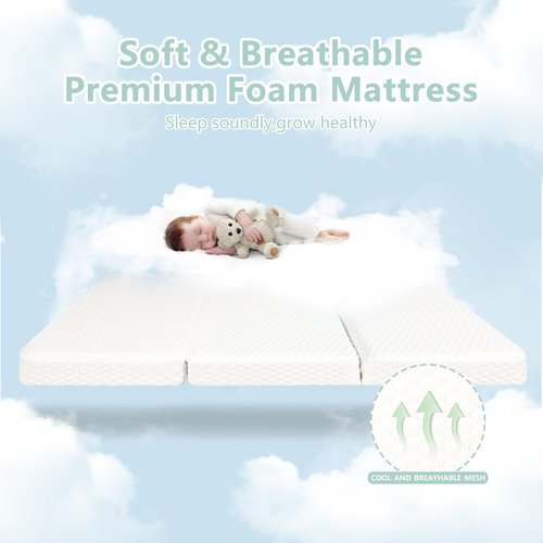 Cocellona Pack and Play Mattress, 38x26 Trifold Pack N Play Mattresses with Travel Bag, Dual-Firmness Memory Foam Foldable Portable Baby Mattress for Pack n Play