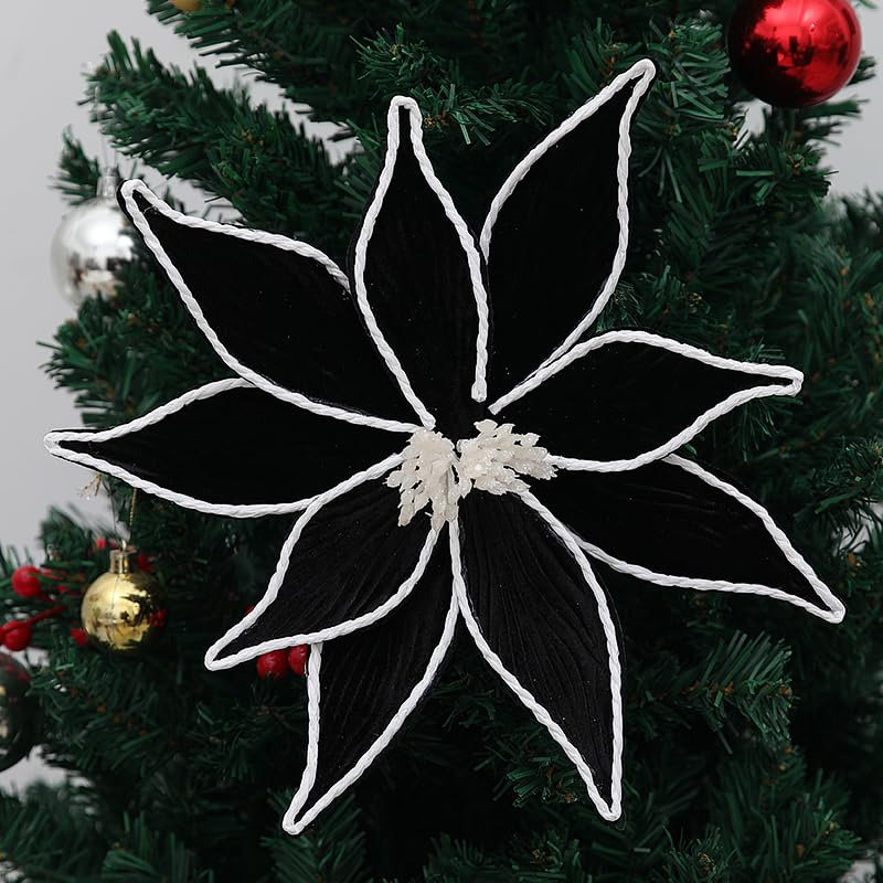 Artificial Black Poinsettia Flowers - 11 Inch Holiday Christmas Decor, Set of 4