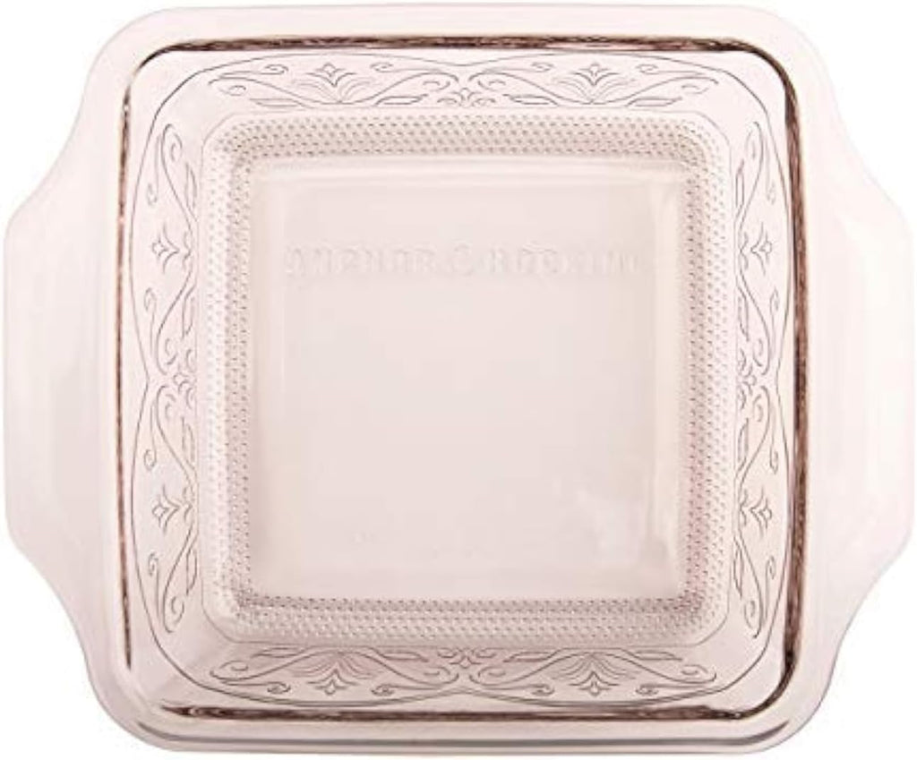 Anchor Hocking Square Baking Dish - Glass - 8 x 8 - Embossed Design in Rose Color