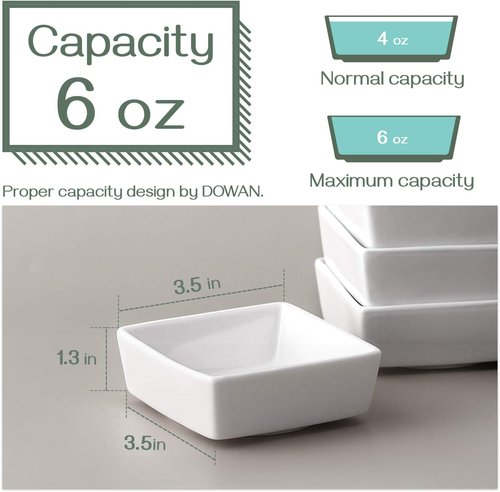 DOWAN Ramekins - Set of 6 Square 6 oz Porcelain Dessert & Appetizer Bowls | Oven Safe Design