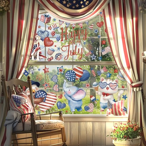 4th of July Patriotic Window Clings - 6 Reusable Stickers