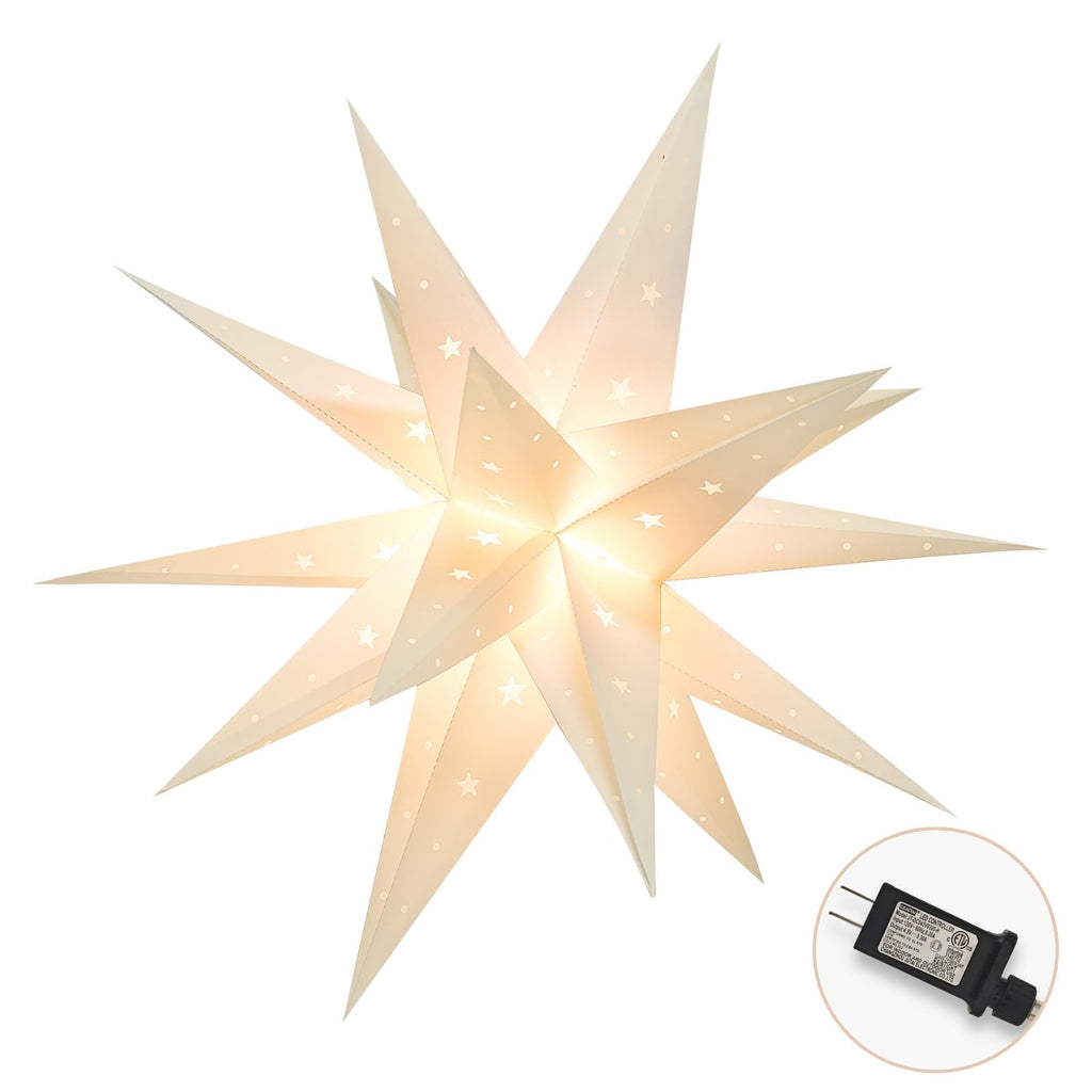 GALACOVE 23" Plug-in Moravian Star Outdoor Light with Timer, Warm White 3D PVC Christmas Star IP44 Waterproof Hanging Decoration for Porch, Garden, Wedding, Indoor Holiday Display