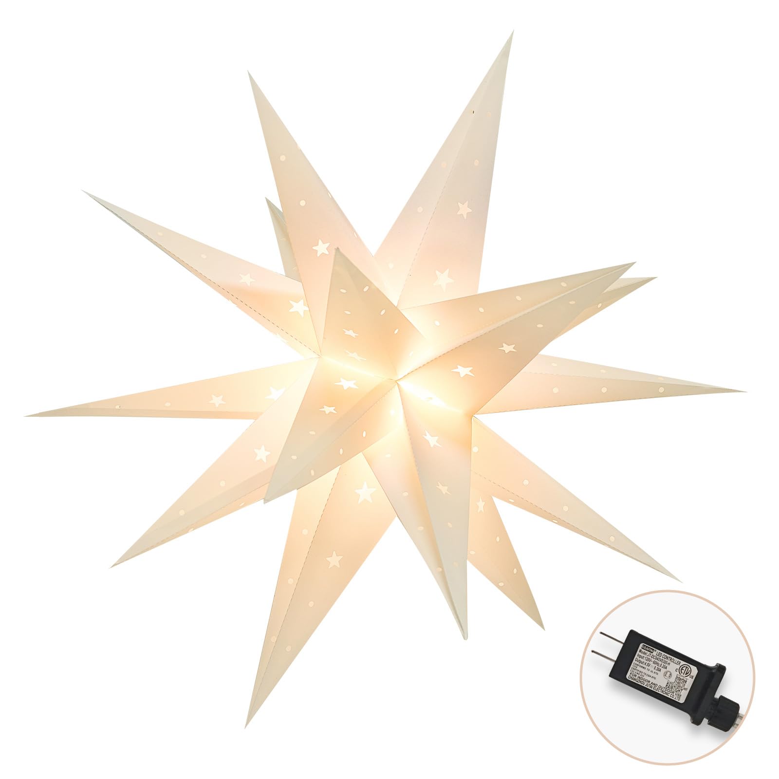 GALACOVE 23" Plug-in Moravian Star Outdoor Light with Timer, Warm White 3D PVC Christmas Star IP44 Waterproof Hanging Decoration for Porch, Garden, Wedding, Indoor Holiday Display