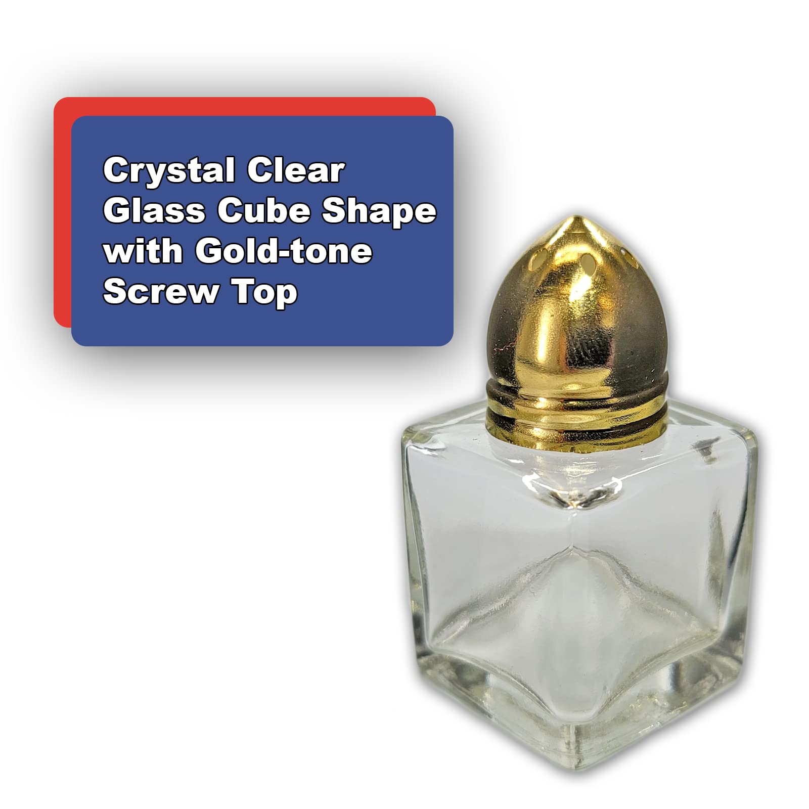 Pack of 2 Clear Glass Mini Cube Salt & Pepper Shakers with Gold-Tone Tops and BONUS Easy Fill Funnel by NetSellsIt