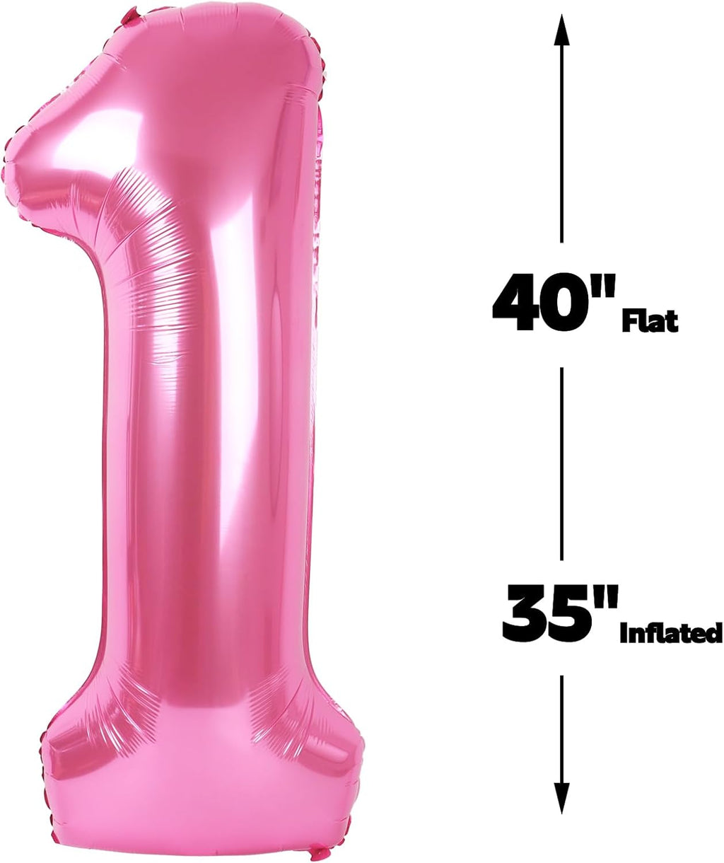 Pink Number 1 Balloon - 40 Inch Foil Birthday Balloon for Boys & Girls | Perfect for 1st, 10th, 11th, 12th, 16th, 18th Birthdays & Anniversaries