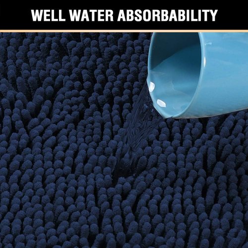 H.VERSAILTEX Navy Blue Bath Rug - Extra Thick Non-Slip Chenille Mat | 17" x 24" Absorbent & Washable