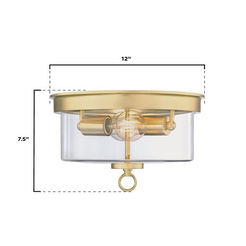 Westinghouse 6128600 Lebanon Transitional 12 Inch, Two Light Flush Mount Ceiling Fixture, Champagne Brass Finish, Clear Glass