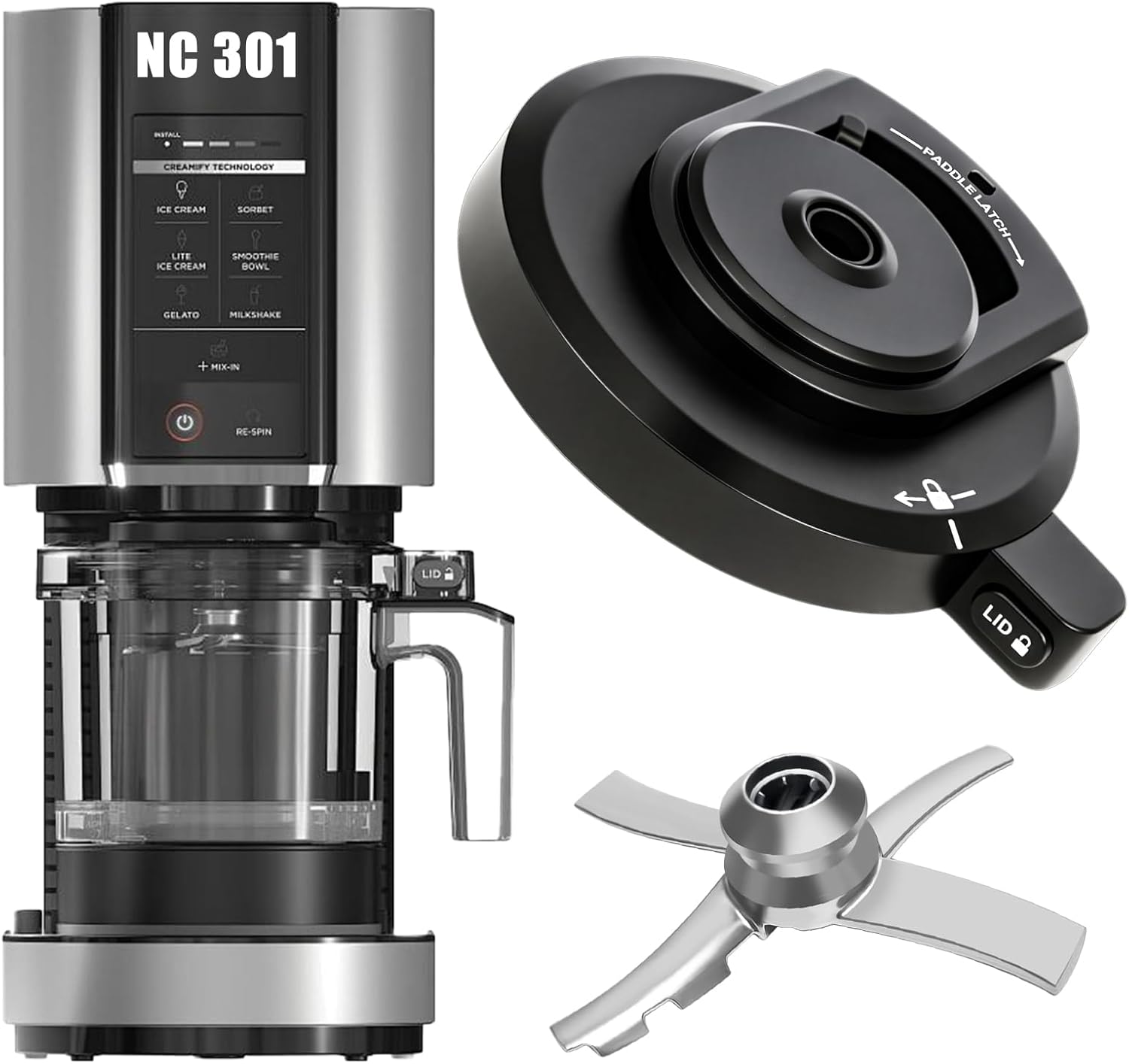 Ninja Creami Replacement Lid - Reusable Outer Bowl Lid with Paddle for NC299AMZ | NC301 | NC300 Series