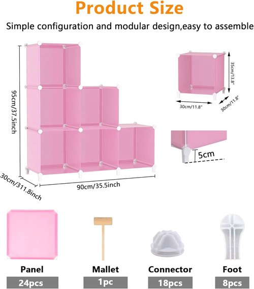 AWTATOS Cube Storage Organizer - Portable DIY Closet Shelves for Kids | Stackable 6-Cube Design in Pink
