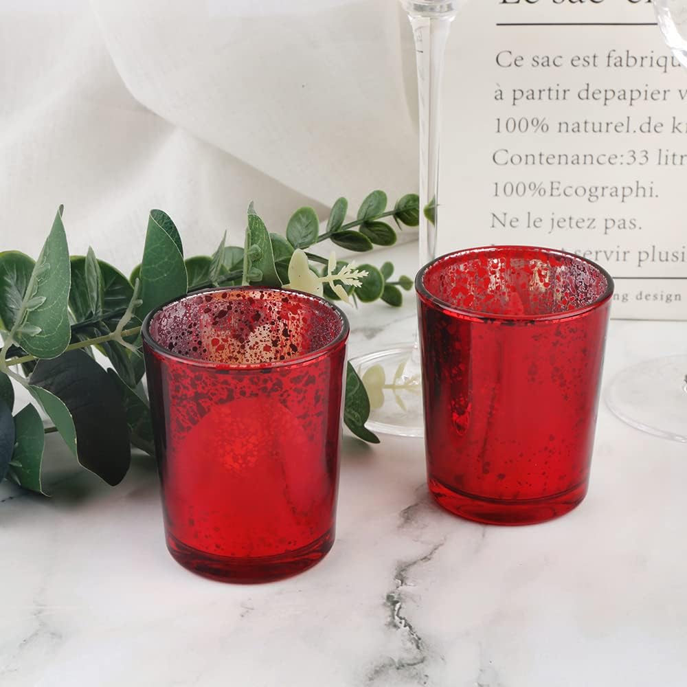 Red Mercury Glass Tea Light Holders - Elegant Votive Candle Holders for Weddings & Home Decor | Set of 36