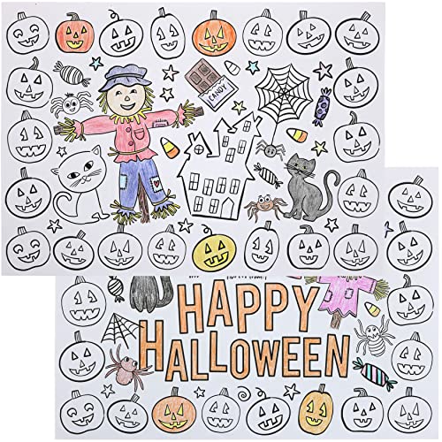 Halloween Color-Your-Own Reversible Disposable Paper Place Mats - 22 Count, 14x10 Inches