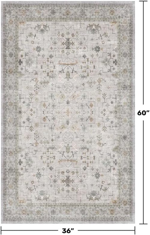 Boho Bathroom Rug by Light Grey - Large 3x5 Washable, Non-Slip Floral Design for Entryway & Bedroom