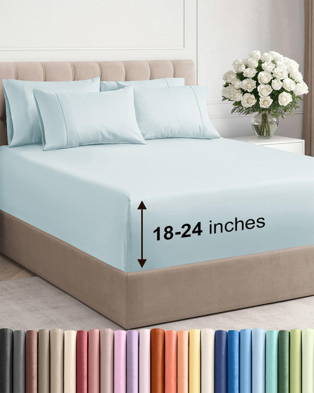 Skiennix Extra Deep King Sheet Set - 6 Piece Breathable Cooling Bedding - Soft, Wrinkle-Free Ice Blue