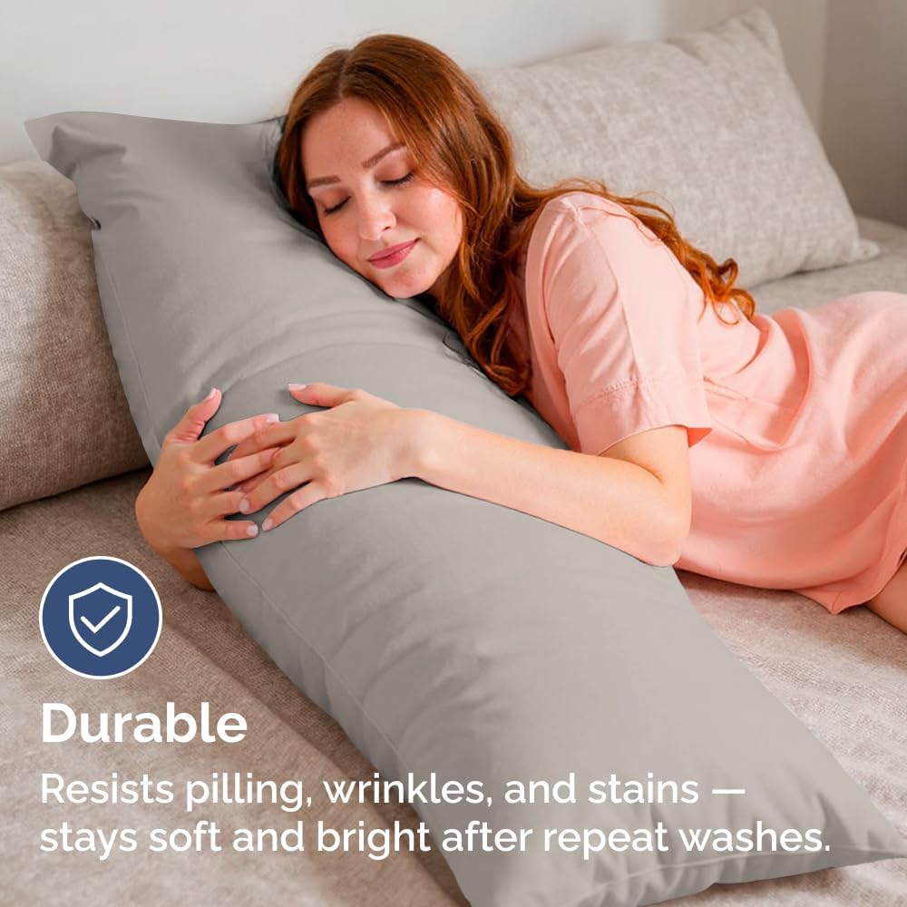 Skiennix Body Pillowcases Set of 4 | Soft, Breathable 20x54 Long Pillow Covers for Side Sleepers - Light Grey