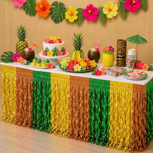 OHOME Tropical Luau Party Table Skirt 2-Pack Hawaiian Decorations