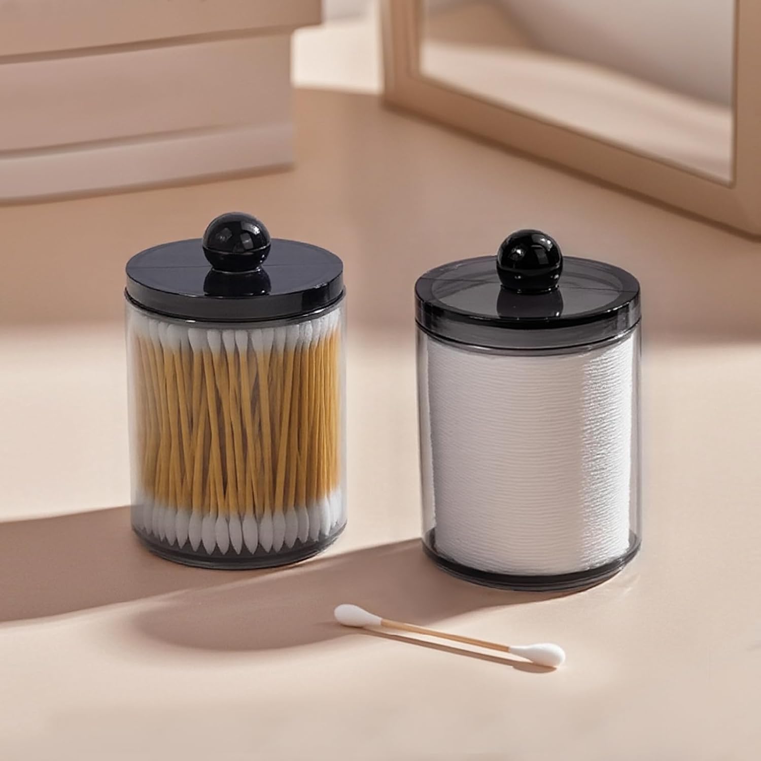 Skiennix 2-Pack Black Plastic Qtip Holder - Stylish Bathroom Vanity Organizer for Cotton Swabs & More