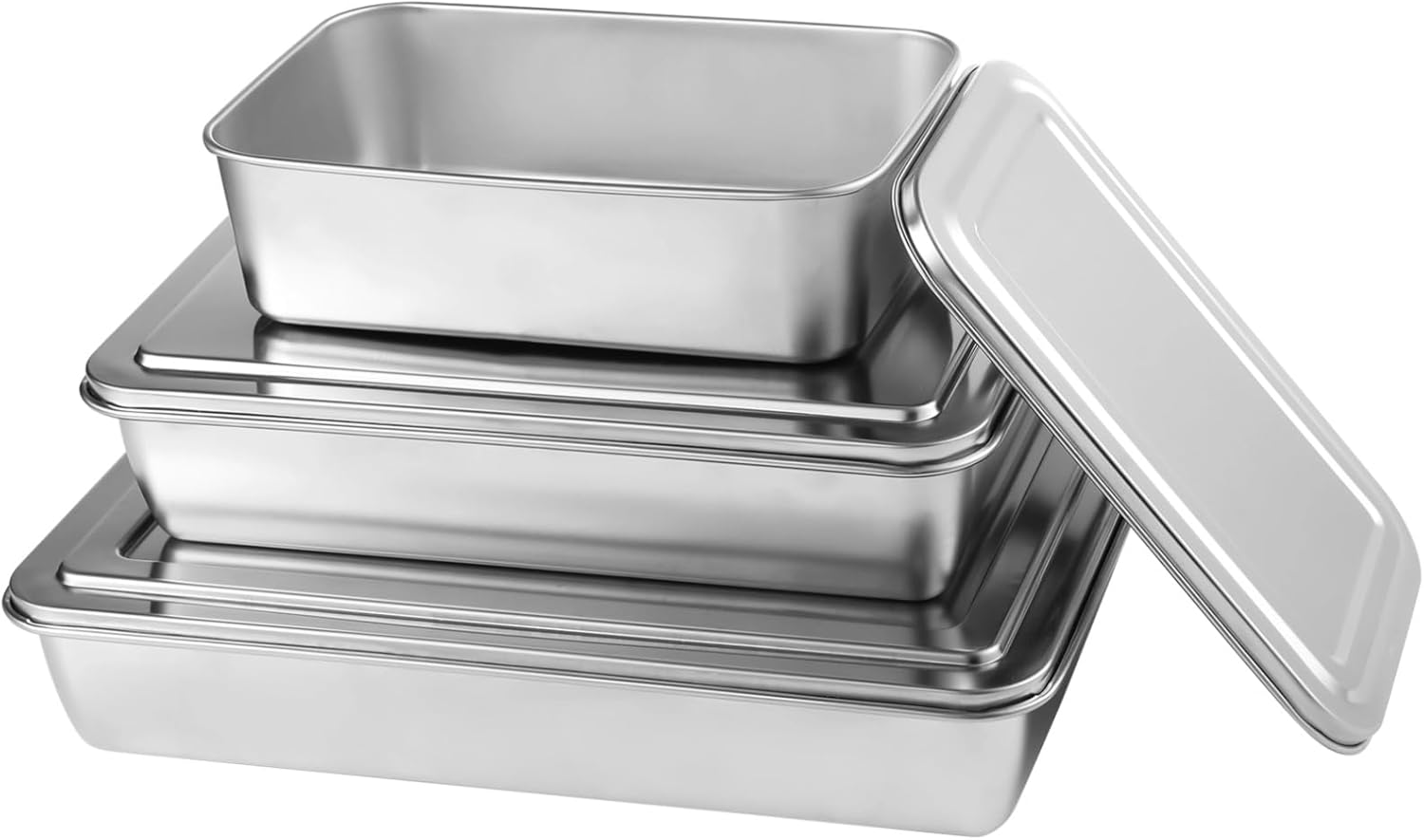 Skiennix Stainless Steel Cake Pan Set - Non-Stick Baking Pans with Lids | 13, 11, 9 Inch Sizes