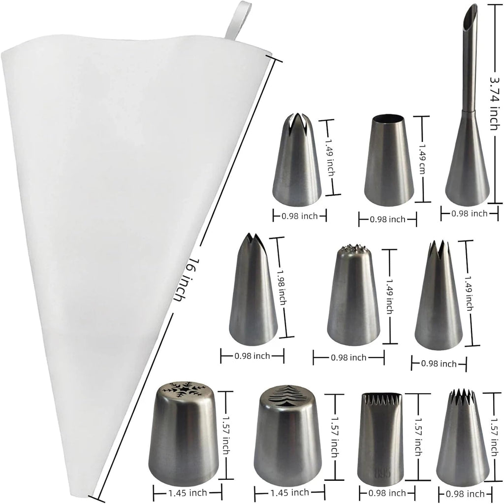 Reusable Cotton Piping Bags Set by [Brand Name] - 16" Large Pastry Bag with 10 Icing Tips & 2 Couplers for Cake Decorating