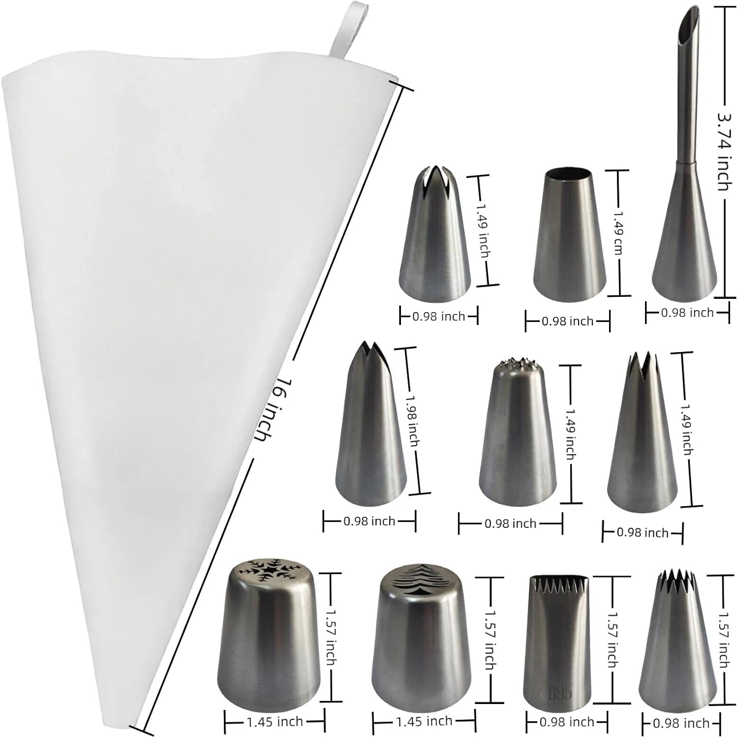 Reusable Cotton Piping Bags Set by [Brand Name] - 16" Large Pastry Bag with 10 Icing Tips & 2 Couplers for Cake Decorating