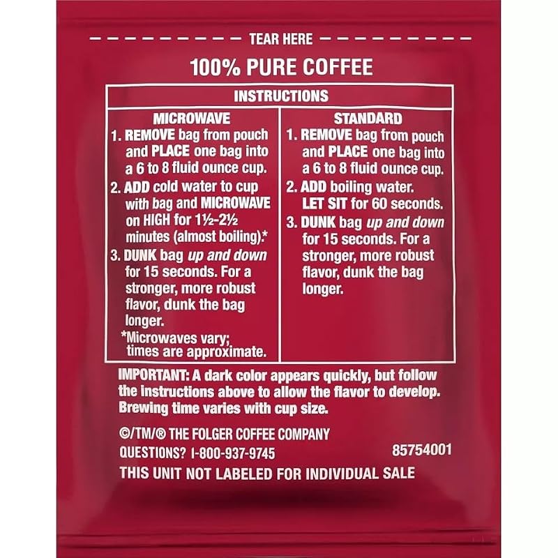 Folgers Classic Roast Medium Roast Coffee Singles Pack of 12 (228 Bags)