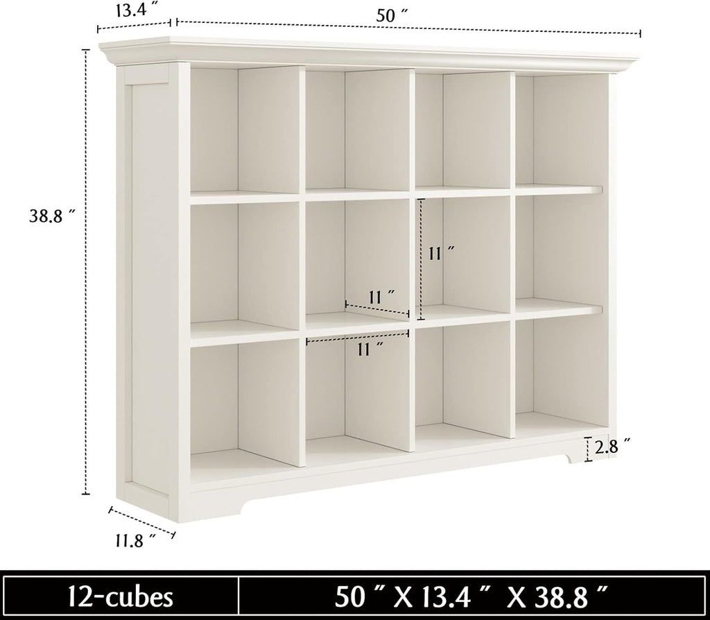 OSCHF Wooden Cube Bookcase - Modern 3-Tier Floor Standing Shelf Cabinet, 12-Cube Design in Warm White