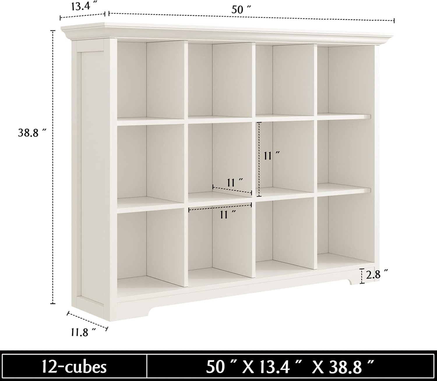 OSCHF Wooden Cube Bookcase - Modern 3-Tier Floor Standing Shelf Cabinet, 12-Cube Design in Warm White