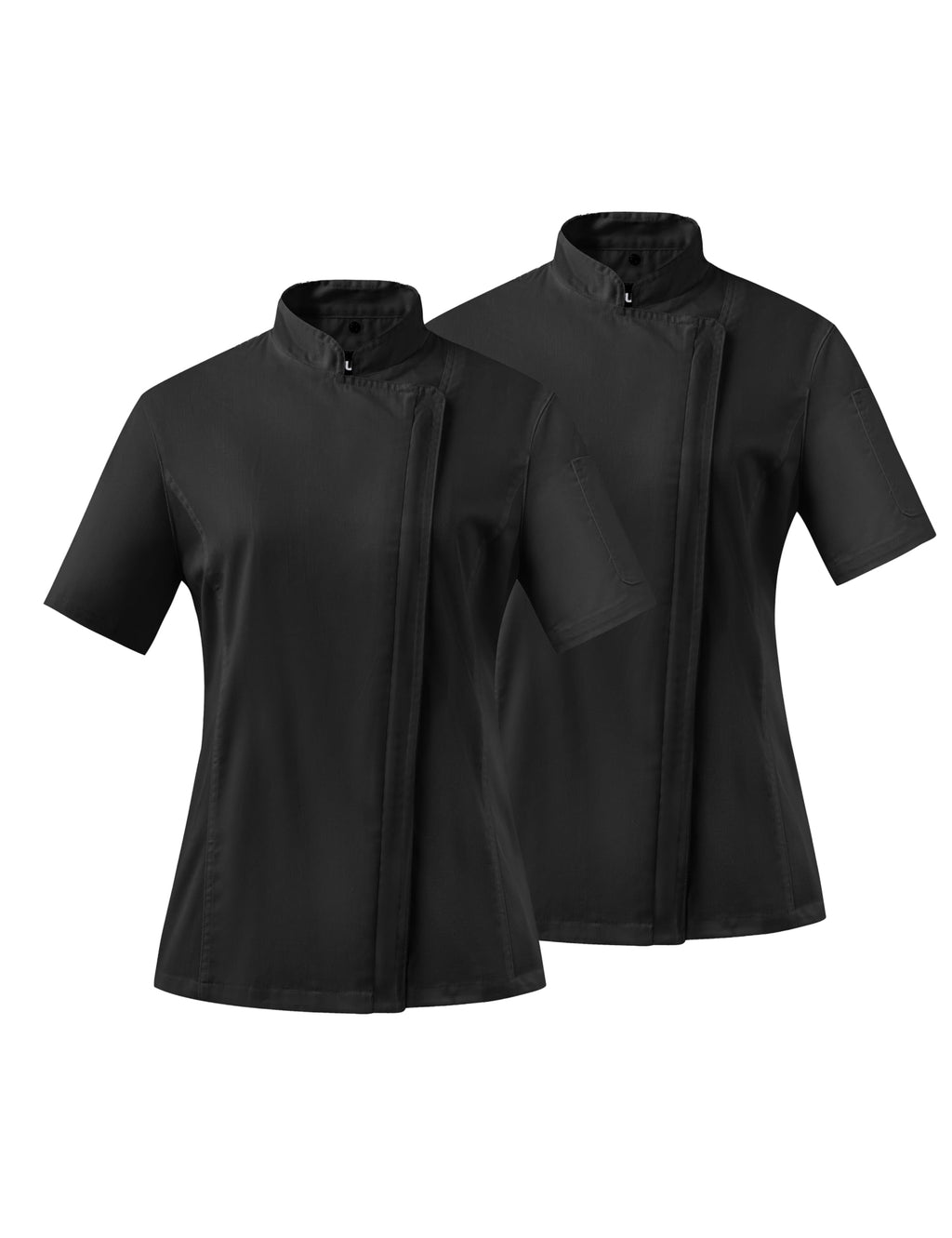 Ubon Women's Chef Coat Side Mesh Vent Zipper Chef Jacket Short Sleeve, Black 2 Pack, Medium